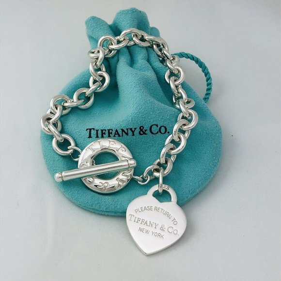8.5" Please Return to Tiffany & Co Heart Tag Toggle Charm Bracelet